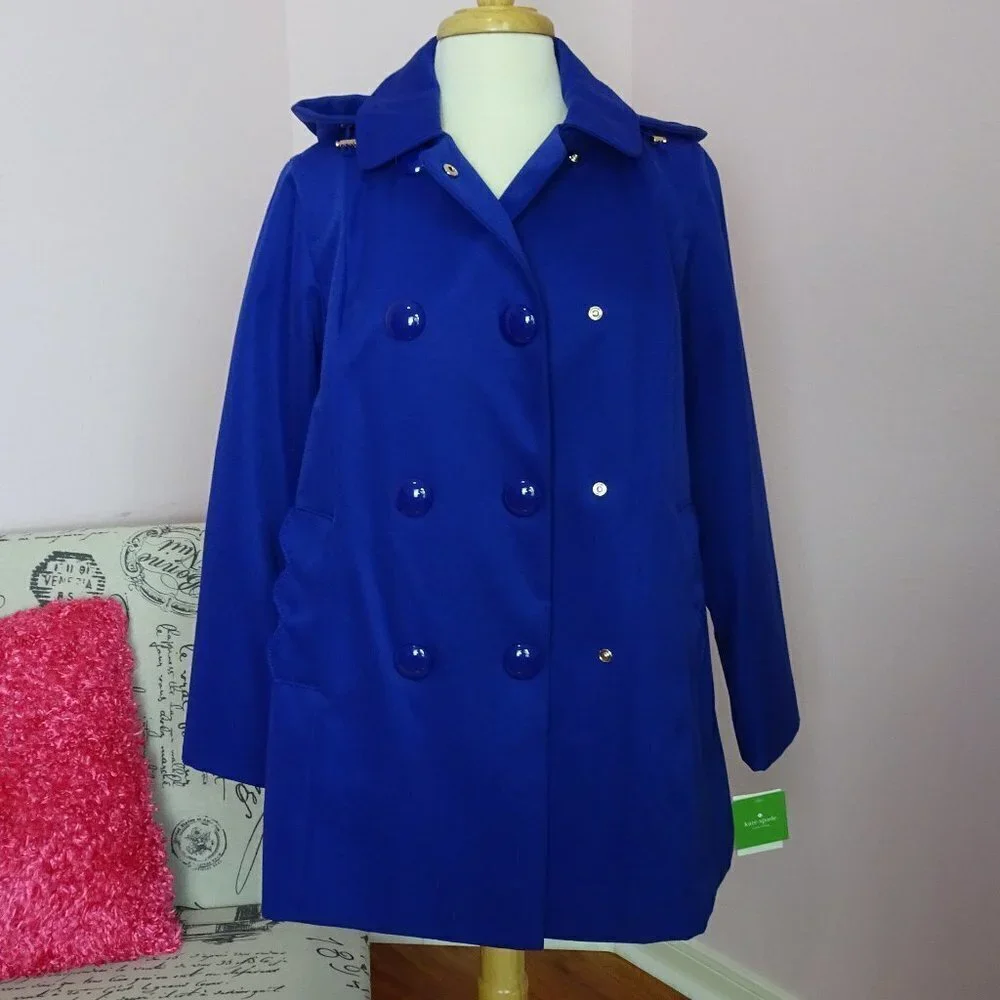 NWT Kate Spade Scallop Coat Hooded Raincoat Blue